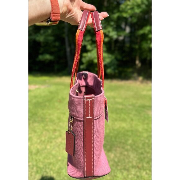 COACH Small Canvas And Smooth Leather Shoulder Tote Light Raspberry Multi Ck168 - Picture 3 of 16
